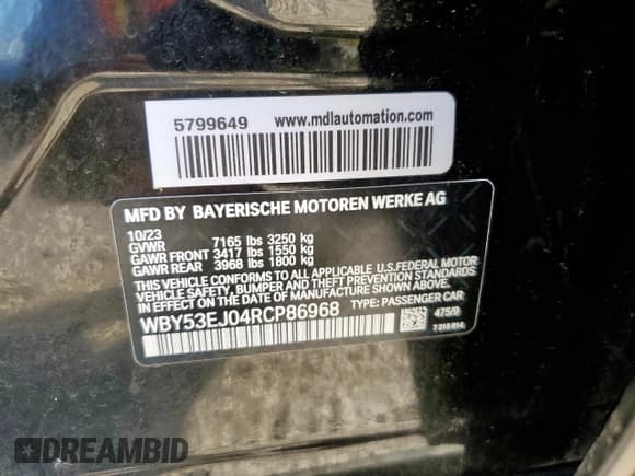 ✅ 2024 BMW i7 xDrive60 • VIN: WBY53EJ04RCP86968 • Lot: 90715645. Wystawiony na Copart z przebiegiem 8 555 mil. Bezpłatny archiwum sprzedaży aukcyjnych z USA i szczegółowy raport historii pojazdu na DreamBid. Zdjęcie 12.