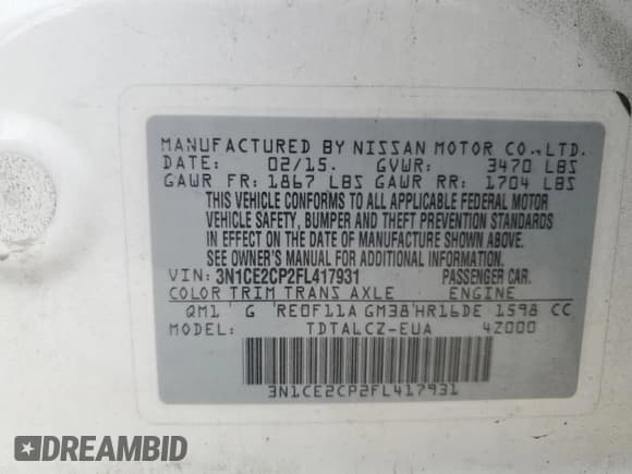 ✅ 2015 Nissan Note SL • VIN: 3N1CE2CP2FL417931 • Лот: 93629035. Опубликован ранее на Copart с пробегом 96 408 миль. Бесплатный доступ к архиву аукционных продаж из США и подробный отчёт об истории автомобиля на DreamBid. Изображение 12.