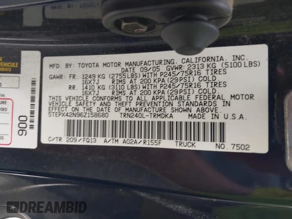 ✅ 2006 Toyota Tacoma • VIN: 5TEPX42N96Z158680 • Lot: 42721675. Wystawiony na IAAI z przebiegiem 210 738 mil. Bezpłatny archiwum sprzedaży aukcyjnych z USA i szczegółowy raport historii pojazdu na DreamBid. Zdjęcie 9.