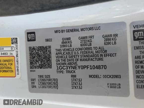 ✅ 2023 Chevrolet Silverado 2500HD • VIN: 1GC3YNEY0PF104870 • Lot: 77604894. Wystawiony na Copart z przebiegiem 49 877 mil. Bezpłatny archiwum sprzedaży aukcyjnych z USA i szczegółowy raport historii pojazdu na DreamBid. Zdjęcie 12.