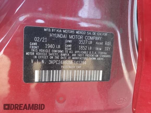 ✅ 2021 Hyundai Accent SE • VIN: 3KPC24A62ME141294 • Лот: 78356734. Опубликован ранее на Copart с пробегом Не указан. Бесплатный доступ к архиву аукционных продаж из США и подробный отчёт об истории автомобиля на DreamBid. Изображение 12.