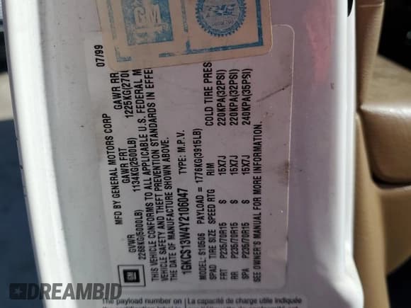 ✅ 2000 GMC Jimmy SL • VIN: 1GKCS13W4Y2106047 • Lot: 75257184. Listed on Copart with 73,571 mi. Free auction sales archive from the USA and detailed vehicle history report at DreamBid. Image 14.