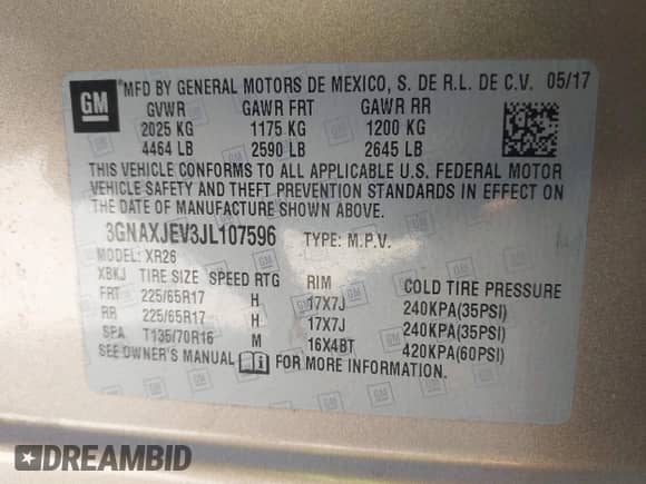 2018 Chevrolet Equinox LT with VIN 3GNAXJEV3JL107596, listed as a IAAI auction lot 43350614 with 105,715 mi miles and . Bid and sale history available at DreamBid. Image 9.