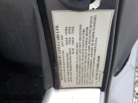 ✅ 2005 Lotus Elise • VIN: SCCPC11125HL34105 • Lot: 58936015. Wystawiony na Copart z przebiegiem Nie podano. Bezpłatny archiwum sprzedaży aukcyjnych z USA i szczegółowy raport historii pojazdu na DreamBid. Zdjęcie 13.