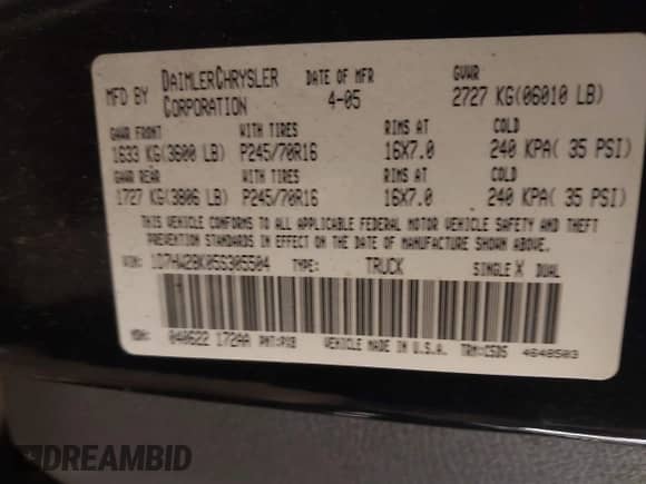 2005 Dodge Dakota ST с VIN 1D7HW28K05S305504, выставлен на аукционе IAAI как лот 41383474 с пробегом 130 079 миль миль и . История ставок и продаж доступна на DreamBid. Изображение 9.