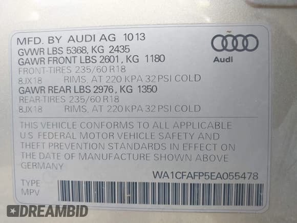 ✅ 2014 Audi Q5 Premium • VIN: WA1CFAFP5EA055478 • Lot: 43160693. Wystawiony na IAAI z przebiegiem 161 434 mil. Bezpłatny archiwum sprzedaży aukcyjnych z USA i szczegółowy raport historii pojazdu na DreamBid. Zdjęcie 9.