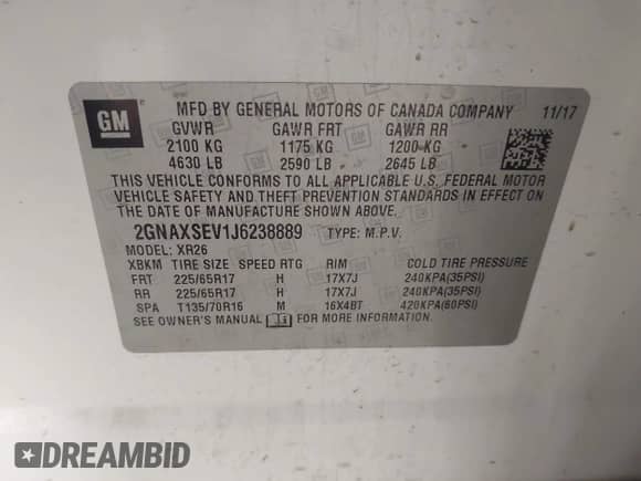 2018 Chevrolet Equinox LT with VIN 2GNAXSEV1J6238889, listed as a IAAI auction lot 43272942 with 98,674 mi miles and . Bid and sale history available at DreamBid. Image 9.