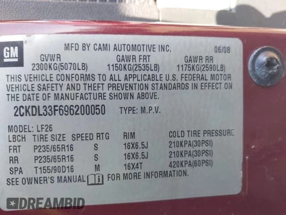 ✅ 2009 Pontiac Torrent • VIN: 2CKDL33F696200050 • Лот: 41771616. Опубликован ранее на IAAI с пробегом 116 120 миль. Бесплатный доступ к архиву аукционных продаж из США и подробный отчёт об истории автомобиля на DreamBid. Изображение 9.