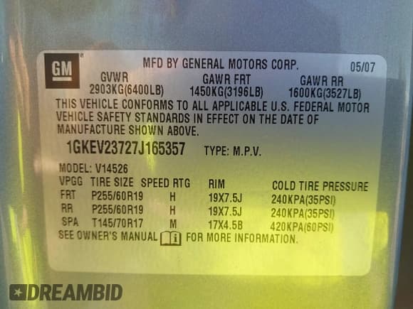 ✅ 2007 GMC Acadia SLT • VIN: 1GKEV23727J165357 • Lot: 42950913. Wystawiony na IAAI z przebiegiem 63 553 mil. Bezpłatny archiwum sprzedaży aukcyjnych z USA i szczegółowy raport historii pojazdu na DreamBid. Zdjęcie 9.
