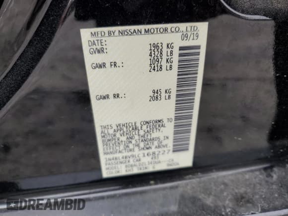 ✅ 2020 Nissan Altima S • VIN: 1N4BL4BV9LC168227 • Lot: 91087795. Listed on Copart with 50,567 mi. Free auction sales archive from the USA and detailed vehicle history report at DreamBid. Image 13.