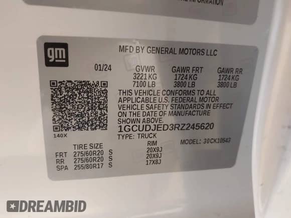 2024 Chevrolet Silverado 1500 High Country with VIN 1GCUDJED3RZ245620, listed as a IAAI auction lot 41969684 with 7,604 mi miles and . Bid and sale history available at DreamBid. Image 9.