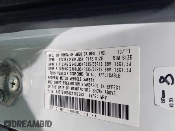 ✅ 2012 Acura RDX Technology • VIN: 5J8TB1H54CA002363 • Lot: 42462195. Listed on IAAI with 187,888 mi. Free auction sales archive from the USA and detailed vehicle history report at DreamBid. Image 9.