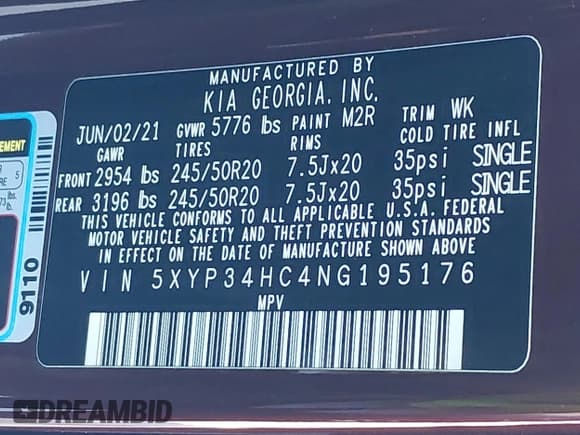 ✅ 2022 Kia Telluride EX • VIN: 5XYP34HC4NG195176 • Lot: 43665229. Listed on IAAI with 47,718 mi. Free auction sales archive from the USA and detailed vehicle history report at DreamBid. Image 9.