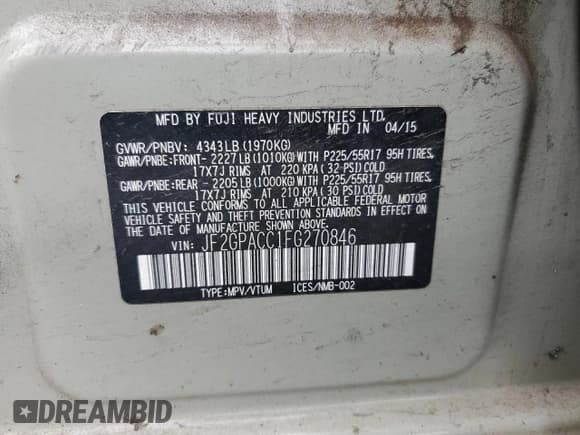 ✅ 2015 Subaru Crosstrek Premium • VIN: JF2GPACC1FG270846 • Lot: 63824025. Wystawiony na Copart z przebiegiem Nie podano. Bezpłatny archiwum sprzedaży aukcyjnych z USA i szczegółowy raport historii pojazdu na DreamBid. Zdjęcie 13.