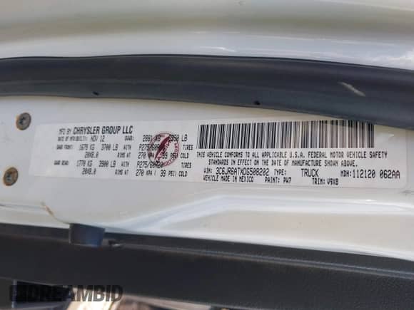 2013 Ram 1500 Express z VIN 3C6JR6ATXDG508202, wystawiony jako IAAI lot #43296958 z przebiegiem 145 380 mil mil oraz . Historia ofert i sprzedaży dostępna na DreamBid. Obrazek 9.