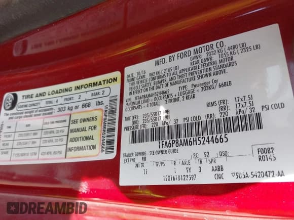 ✅ 2017 Ford Mustang V6 • VIN: 1FA6P8AM6H5244665 • Lot: 43218772. Listed on IAAI with 95,181 mi. Free auction sales archive from the USA and detailed vehicle history report at DreamBid. Image 8.