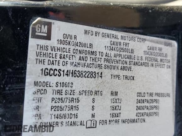 ✅ 2003 Chevrolet S-10 LS • VIN: 1GCCS14H638228314 • Лот: 84118064. Опубликован ранее на Copart с пробегом 137 363 миль. Бесплатный доступ к архиву аукционных продаж из США и подробный отчёт об истории автомобиля на DreamBid. Изображение 12.