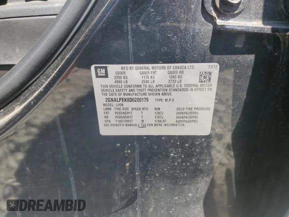 ✅ 2013 Chevrolet Equinox LT • VIN: 2GNALPEK8D6209179 • Лот: 53277224. Опубликован ранее на Copart с пробегом 190 438 миль. Бесплатный доступ к архиву аукционных продаж из США и подробный отчёт об истории автомобиля на DreamBid. Изображение 13.