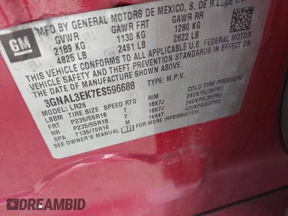 ✅ 2014 Chevrolet Captiva Sport LT • VIN: 3GNAL3EK7ES596688 • Lot: 42525878. Wystawiony na IAAI z przebiegiem 101 841 mil. Bezpłatny archiwum sprzedaży aukcyjnych z USA i szczegółowy raport historii pojazdu na DreamBid. Zdjęcie 9.