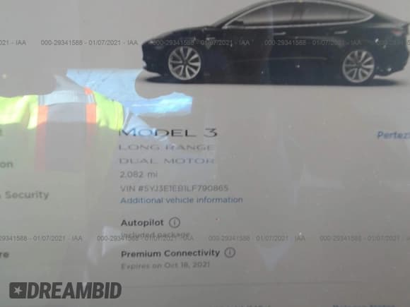 ✅ 2020 Tesla Model 3 Long Range • VIN: 5YJ3E1EB1LF790865 • Lot: 29341588. Wystawiony na IAAI z przebiegiem 2 082 mil. Bezpłatny archiwum sprzedaży aukcyjnych z USA i szczegółowy raport historii pojazdu na DreamBid. Zdjęcie 7.