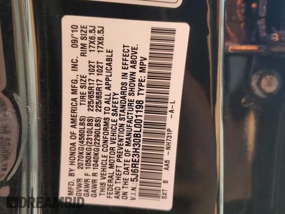 ✅ 2011 Honda CR-V LX • VIN: 5J6RE3H30BL001198 • Лот: 90689795. Опубликован ранее на Copart с пробегом 61 721 миль. Бесплатный доступ к архиву аукционных продаж из США и подробный отчёт об истории автомобиля на DreamBid. Изображение 13.