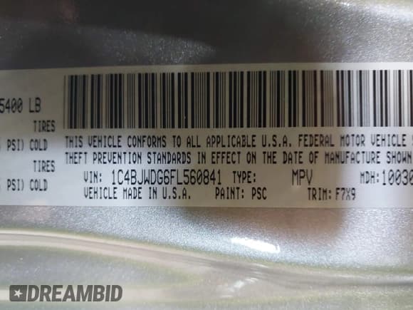 ✅ 2015 Jeep Wrangler Unlimited Sport • VIN: 1C4BJWDG6FL560841 • Lot: 42322086. Listed on IAAI with 99,098 mi. Free auction sales archive from the USA and detailed vehicle history report at DreamBid. Image 9.