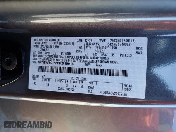 ✅ 2023 Ford F-150 XL • VIN: 1FTEW1CP2PKD19014 • Лот: 92688015. Опубликован ранее на Copart с пробегом Не указан. Бесплатный доступ к архиву аукционных продаж из США и подробный отчёт об истории автомобиля на DreamBid. Изображение 13.