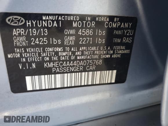 ✅ 2013 Hyundai Sonata Limited • VIN: KMHEC4A44DA075768 • Lot: 70425584. Listed on Copart with 135,850 mi. Free auction sales archive from the USA and detailed vehicle history report at DreamBid. Image 12.