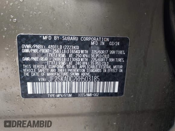 ✅ 2024 Subaru Forester Premium • VIN: JF2SKADC2RH503185 • Lot: 42178360. Listed on IAAI with 23,250 mi. Free auction sales archive from the USA and detailed vehicle history report at DreamBid. Image 9.