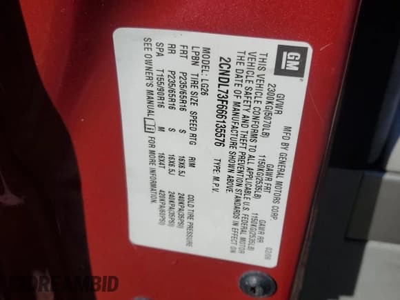 ✅ 2006 Chevrolet Equinox LT • VIN: 2CNDL73F666135576 • Лот: 48023865. Опубликован ранее на Copart с пробегом 163 748 миль. Бесплатный доступ к архиву аукционных продаж из США и подробный отчёт об истории автомобиля на DreamBid. Изображение 16.