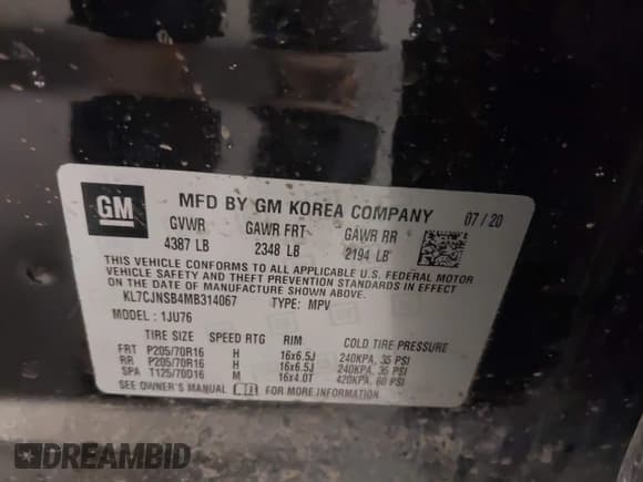 ✅ 2021 Chevrolet Trax LS • VIN: KL7CJNSB4MB314067 • Lot: 43102870. Listed on IAAI with 20,609 mi. Free auction sales archive from the USA and detailed vehicle history report at DreamBid. Image 9.