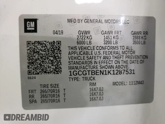 ✅ 2019 Chevrolet Colorado 4WD Work Truck • VIN: 1GCGTBEN1K1287531 • Лот: 72399054. Опубликован ранее на Copart с пробегом 203 666 миль. Бесплатный доступ к архиву аукционных продаж из США и подробный отчёт об истории автомобиля на DreamBid. Изображение 12.