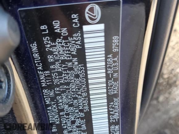 ✅ 2019 Lexus ES 350 Luxury • VIN: 58ABZ1B12KU015531 • Лот: 82149565. Опубликован ранее на Copart с пробегом 84 251 миль. Бесплатный доступ к архиву аукционных продаж из США и подробный отчёт об истории автомобиля на DreamBid. Изображение 12.