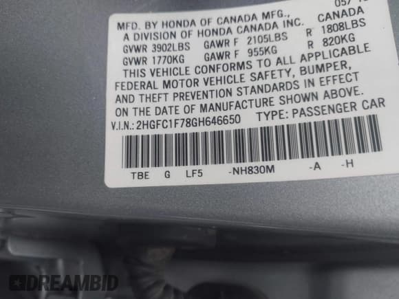 ✅ 2016 Honda Civic EX-L • VIN: 2HGFC1F78GH646650 • Лот: 43564358. Опубликован ранее на IAAI с пробегом 89 008 миль. Бесплатный доступ к архиву аукционных продаж из США и подробный отчёт об истории автомобиля на DreamBid. Изображение 9.