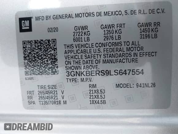 2020 Chevrolet Blazer RS z VIN 3GNKBERS9LS647554, wystawiony jako IAAI lot #43267332 z przebiegiem 59 564 mil mil oraz . Historia ofert i sprzedaży dostępna na DreamBid. Obrazek 9.