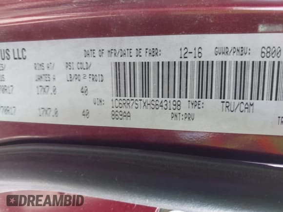 ✅ 2017 Ram 1500 Tradesman • VIN: 1C6RR7STXHS643198 • Lot: 42231025. Listed on IAAI with Not provided. Free auction sales archive from the USA and detailed vehicle history report at DreamBid. Image 9.