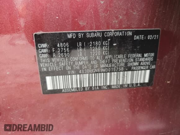 ✅ 2021 Subaru Legacy Limited XT • VIN: 4S3BWGN69M3015758 • Lot: 56466775. Wystawiony na Copart z przebiegiem 75 628 mil. Bezpłatny archiwum sprzedaży aukcyjnych z USA i szczegółowy raport historii pojazdu na DreamBid. Zdjęcie 12.