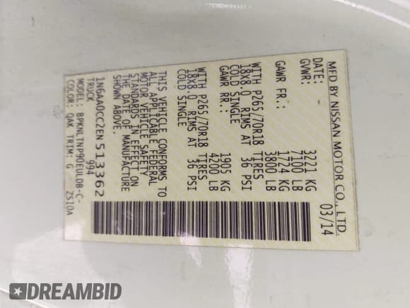 ✅ 2014 Nissan Titan SV • VIN: 1N6AA0CC2EN513362 • Лот: 43420614. Опубликован ранее на IAAI с пробегом 116 044 миль. Бесплатный доступ к архиву аукционных продаж из США и подробный отчёт об истории автомобиля на DreamBid. Изображение 9.