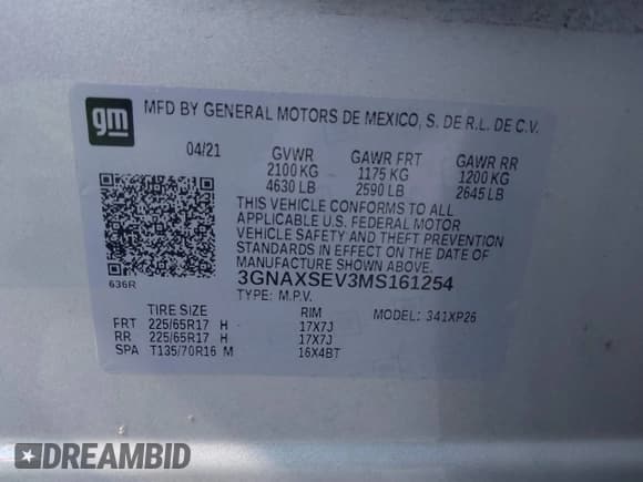 ✅ 2021 Chevrolet Equinox LS • VIN: 3GNAXSEV3MS161254 • Lot: 43621600. Listed on IAAI with 74,452 mi. Free auction sales archive from the USA and detailed vehicle history report at DreamBid. Image 9.