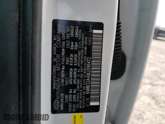 ✅ 2020 Hyundai Kona SE • VIN: KM8K12AA8LU595472 • Лот: 71002764. Опубликован ранее на Copart с пробегом 37 106 миль. Бесплатный доступ к архиву аукционных продаж из США и подробный отчёт об истории автомобиля на DreamBid. Изображение 14.