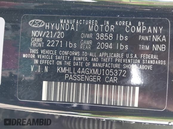 ✅ 2021 Hyundai Elantra SE • VIN: KMHLL4AGXMU105372 • Lot: 42045638. Listed on IAAI with 60,334 mi. Free auction sales archive from the USA and detailed vehicle history report at DreamBid. Image 9.