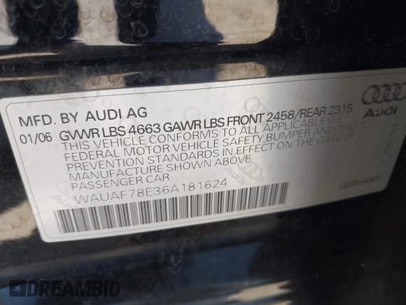 ✅ 2006 Audi A4 2.0T • VIN: WAUAF78E36A181624 • Lot: 42279475. Wystawiony na IAAI z przebiegiem 185 072 mil. Bezpłatny archiwum sprzedaży aukcyjnych z USA i szczegółowy raport historii pojazdu na DreamBid. Zdjęcie 9.