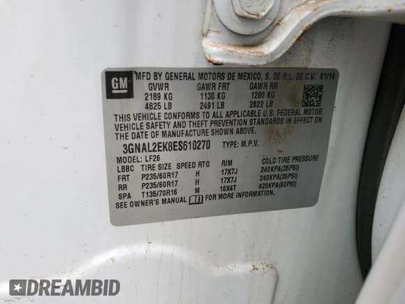 ✅ 2014 Chevrolet Captiva Sport LS • VIN: 3GNAL2EK8ES610270 • Lot: 56591215. Wystawiony na Copart z przebiegiem 140 028 mil. Bezpłatny archiwum sprzedaży aukcyjnych z USA i szczegółowy raport historii pojazdu na DreamBid. Zdjęcie 12.