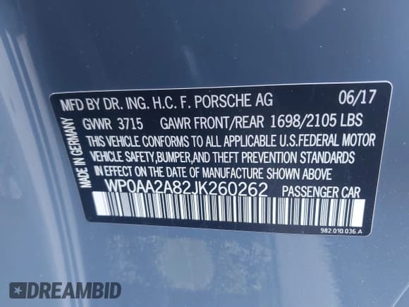 ✅ 2018 Porsche 718 Cayman • VIN: WP0AA2A82JK260262 • Лот: 40798257. Опубликован ранее на IAAI с пробегом 70 050 миль. Бесплатный доступ к архиву аукционных продаж из США и подробный отчёт об истории автомобиля на DreamBid. Изображение 9.
