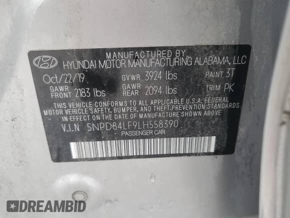 ✅ 2020 Hyundai Elantra SEL • VIN: 5NPD84LF9LH558390 • Lot: 85267215. Listed on Copart with 97,875 mi miles. Access the free auction sales archive from the USA and view a detailed vehicle history report at DreamBid. Image 12.