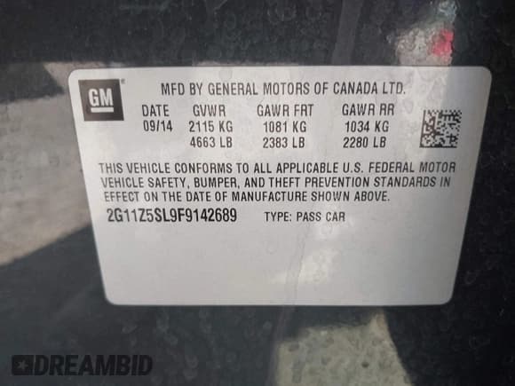 ✅ 2015 Chevrolet Impala LS • VIN: 2G11Z5SL9F9142689 • Lot: 42153264. Listed on IAAI with 62,937 mi. Free auction sales archive from the USA and detailed vehicle history report at DreamBid. Image 9.