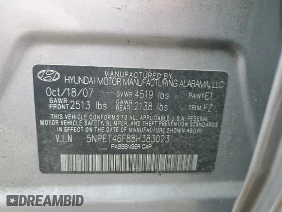 ✅ 2008 Hyundai Sonata GLS • VIN: 5NPET46F88H383023 • Лот: 81427654. Опубликован ранее на Copart с пробегом 91 980 миль. Бесплатный доступ к архиву аукционных продаж из США и подробный отчёт об истории автомобиля на DreamBid. Изображение 14.