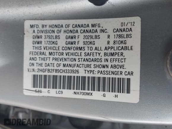 ✅ 2012 Honda Civic EX • VIN: 2HGFB2F89CH333926 • Лот: 43764633. Опубликован ранее на IAAI с пробегом 260 326 миль. Бесплатный доступ к архиву аукционных продаж из США и подробный отчёт об истории автомобиля на DreamBid. Изображение 9.