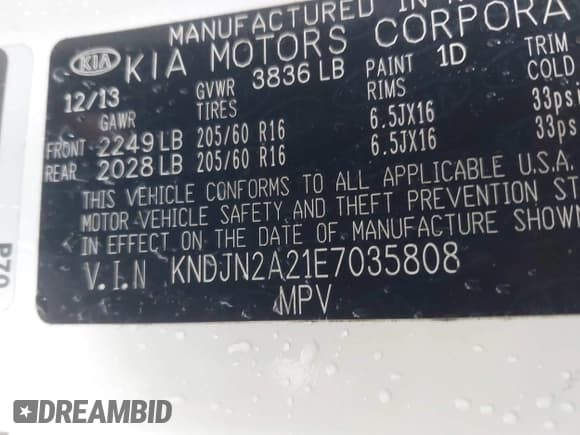 ✅ 2014 Kia Soul • VIN: KNDJN2A21E7035808 • Lot: 42310645. Listed on IAAI with 129,661 mi. Free auction sales archive from the USA and detailed vehicle history report at DreamBid. Image 9.