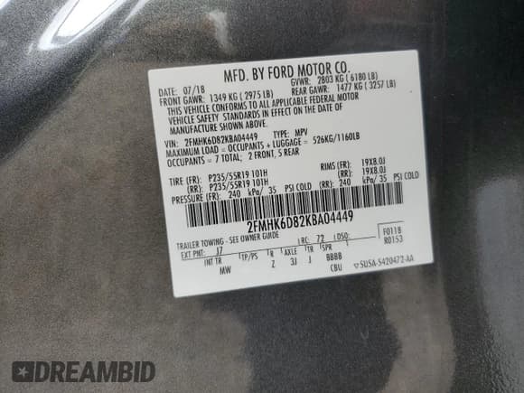 ✅ 2019 Ford Flex Limited • VIN: 2FMHK6D82KBA04449 • Лот: 81734745. Опубликован ранее на Copart с пробегом 110 838 миль. Бесплатный доступ к архиву аукционных продаж из США и подробный отчёт об истории автомобиля на DreamBid. Изображение 13.